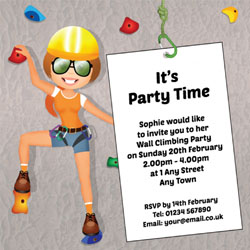 girl rock climbing party invitations