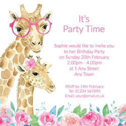 girls giraffe birthday invitations