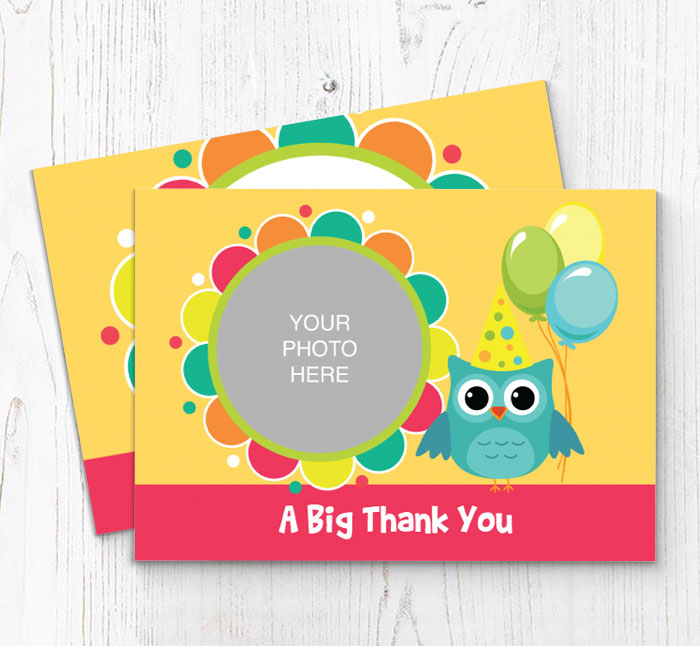 owl photo upload thank you cards