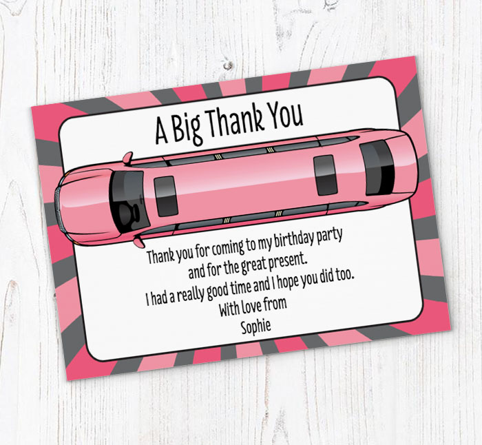 pink limo thank you cards