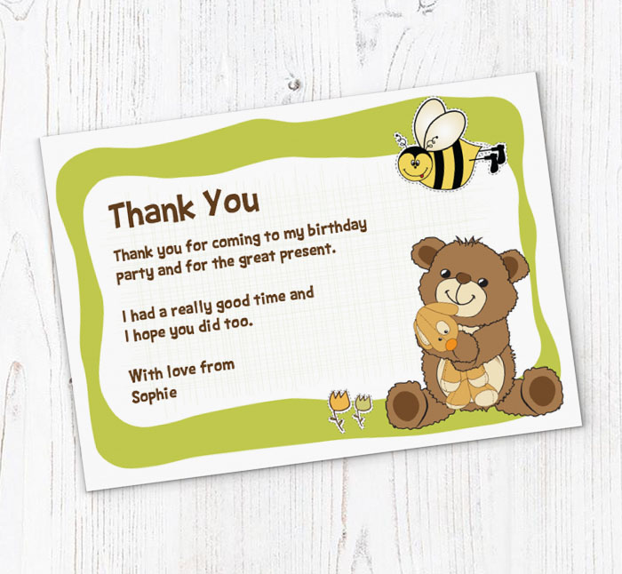teddy bear and bee thank you cards