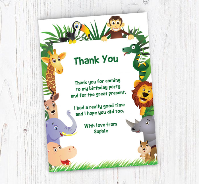 jungle animals thank you cards