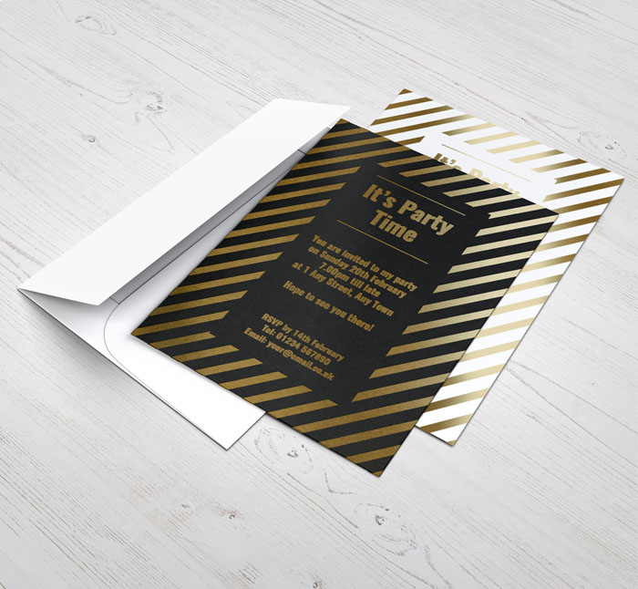 gold foil stripes party invitations