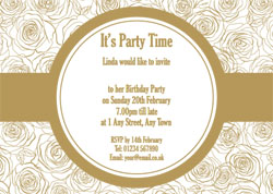 gold foil roses party invitations