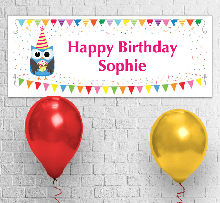 owl with cupcake party banner