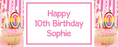 10th birthday pink cupcake party banner
