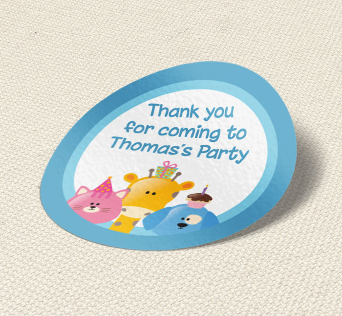 cat giraffe and dog party stickers