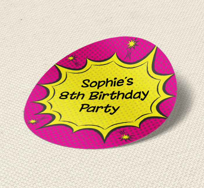 pink comic boom party stickers