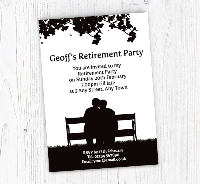 park bench retirement invitations
