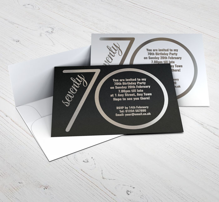 70th silver foil party invitations