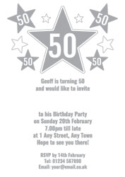 50th silver foil stars party invitations