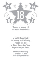 18th silver foil stars party invitations