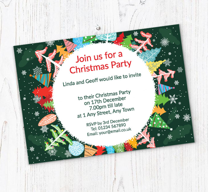 green christmas circle invitations