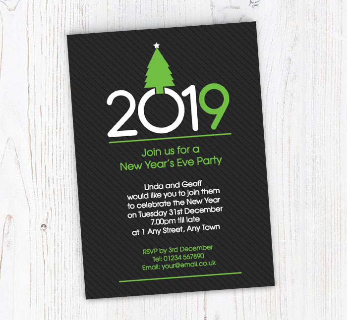 green new year tree party invitations